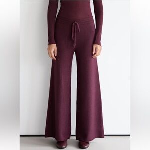 JAKI London Relaxed Pants Wide Leg Loose Knit Trousers Drawstring Amethyst Plum